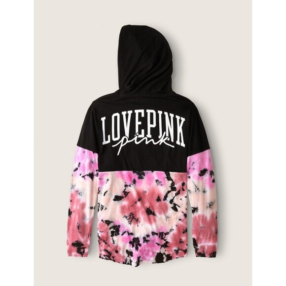 VS PINK VARSITY PULLOVER TEE HOODIE MISTY ROSE TIE DYE - Picture 4 of 6